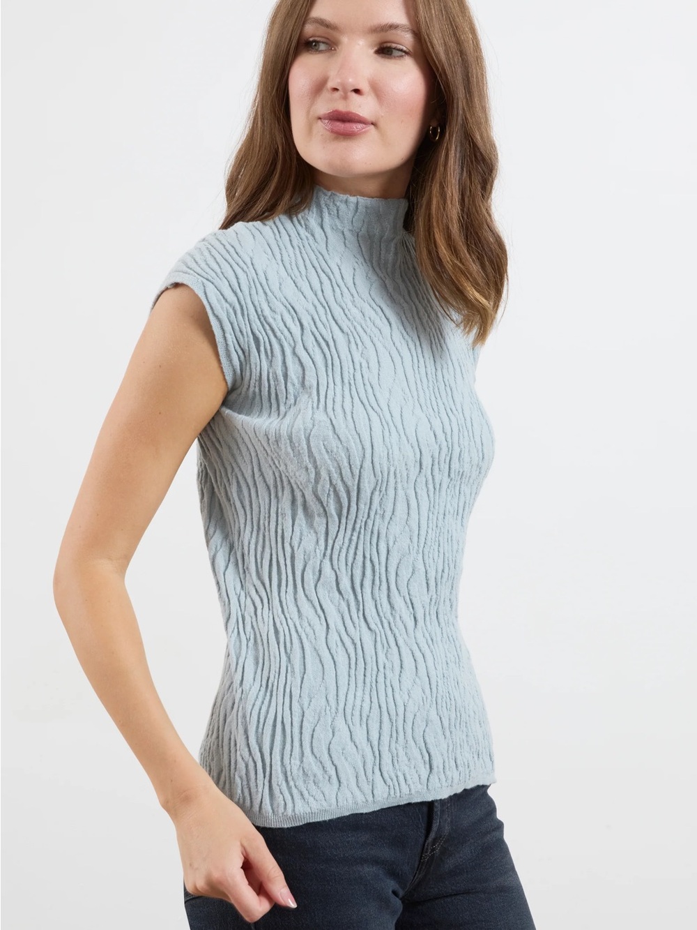 Zara Textured Sleeveless Mock Neck Top